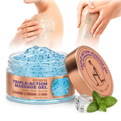 Kinzeno Triple Action Massage Gel 2.5 fl oz – Cooling Muscle Rub Cream | With Magnesium, MSM &amp; Arnica, Magnesium Lotion, Arnica Gel, Soothing Cooling Muscle Cream - Non-Greasy